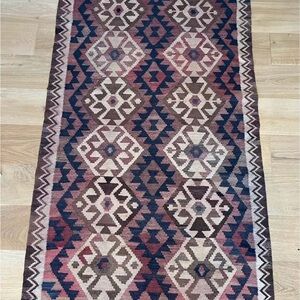 Antique Hand Woven Kilim Rug Geometric Patterned Rug